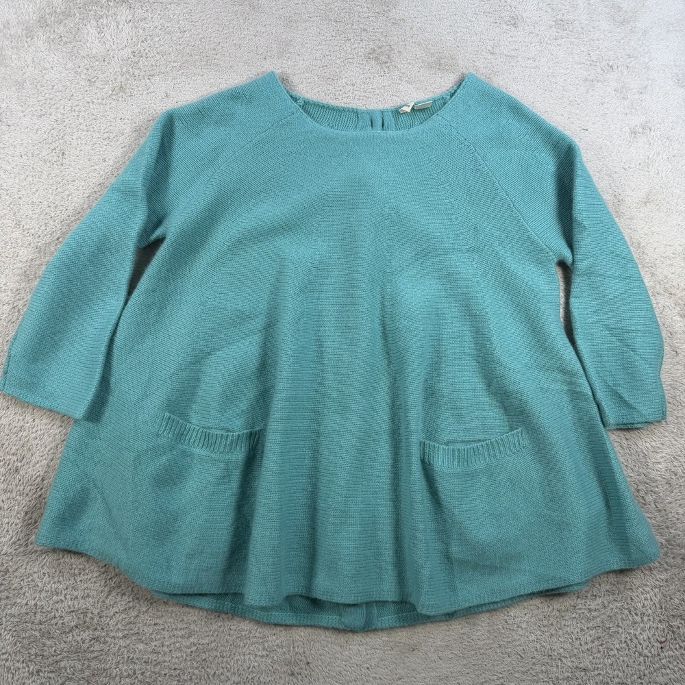 Anthropologie Moth Cardigan Sweater Womens Large Teal 100% Cashmere Button Front - Picture 6 of 7